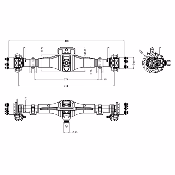 5th Scale RC Car Voltz Solid Rear Axle Setup with hydraulic brake