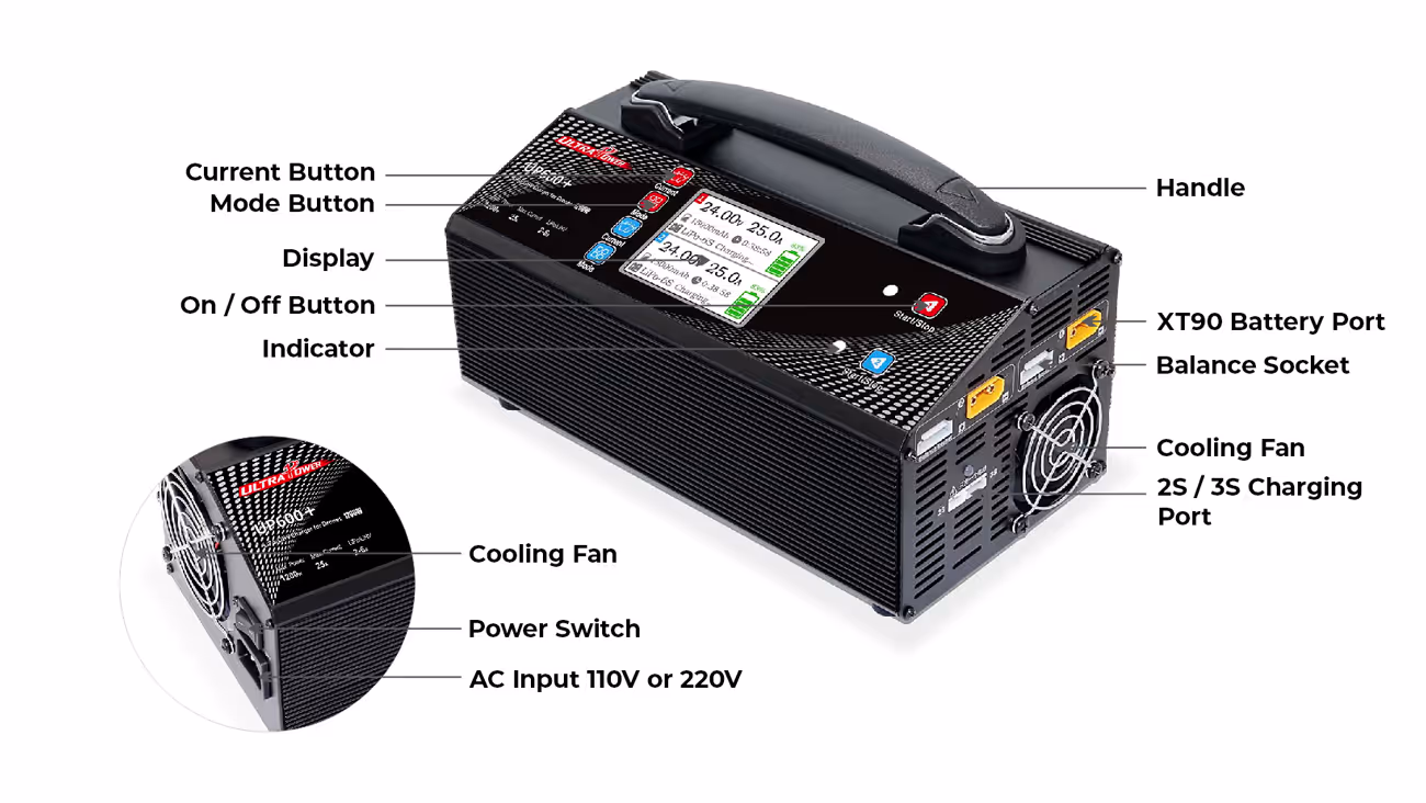 ultra power up600+ dual channel 1200w 2–6s lipo/lihv intelligent charger